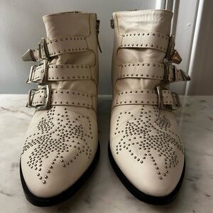 Chloe Studded Cream Ankle Boots 38